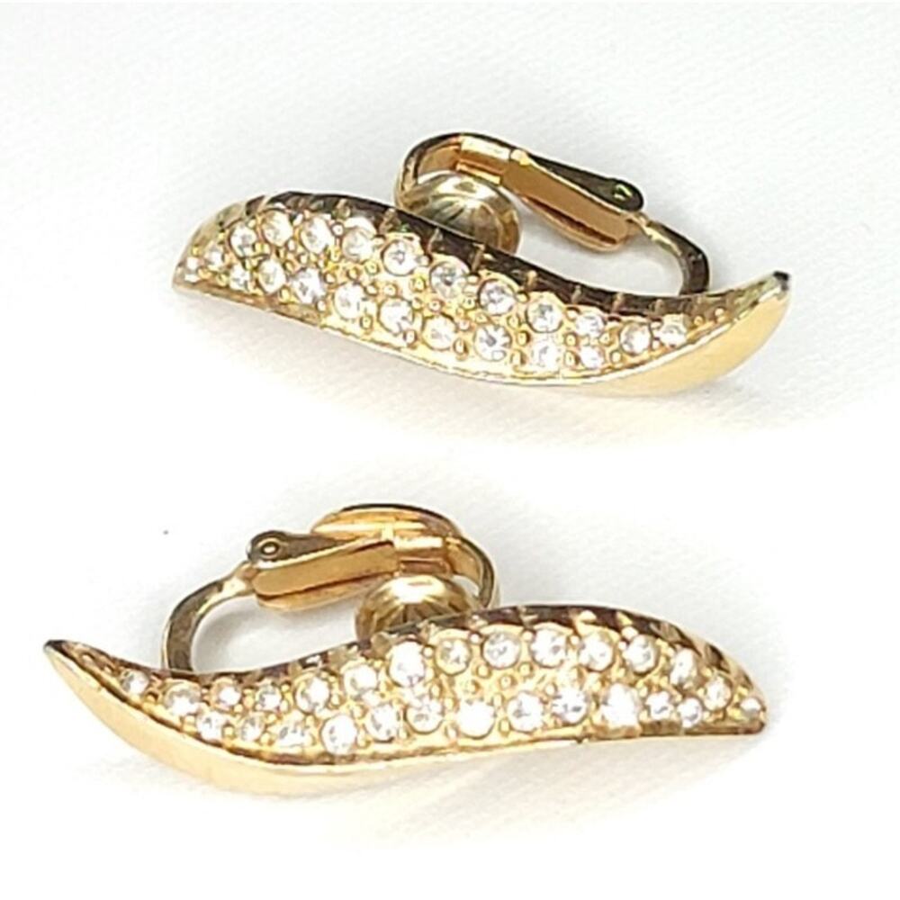 Vintage Hattie Carnegie Rhinestone Clip-on Earrings,Elegant Leaf Gold-tone wc-58 - Picture 5 of 7